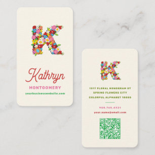 Sweet Spring Flowers Garden Letter K Name Monogram Business Card