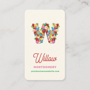 Sweet Spring Flowers Garden Letter W Name Monogram Business Card