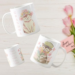 Sweet Spring Grandma Cat Kitten Personalised  Coffee Mug