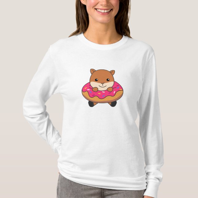 Sweet Squirrel Funny Animals In Doughnut Pink T-Shirt (Front)