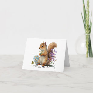 Sweet Squirrel Holding Flowers BLANK Card