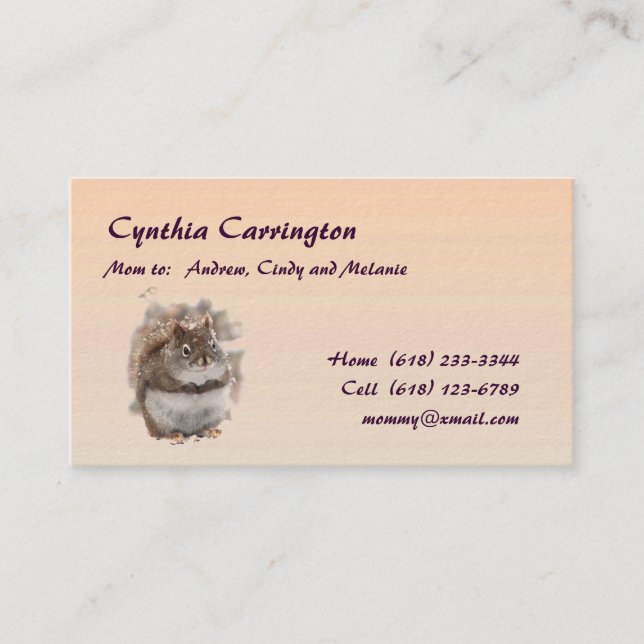 Sweet Squirrel Mummy Calling Card (Front)