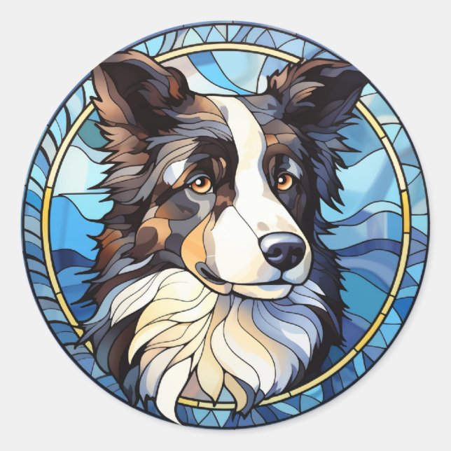 Sweet Stained Glass Australian Shepherd Dog Classic Round Sticker (Front)