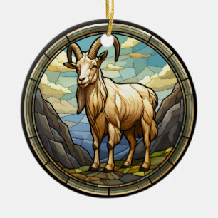 Sweet Stained Glass Billy Goat Ceramic Tree Decoration