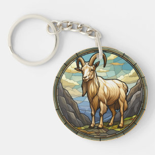 Sweet Stained Glass Billy Goat Key Ring