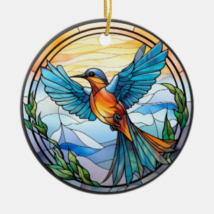 Sweet Stained Glass Bluebird Ceramic Tree Decoration