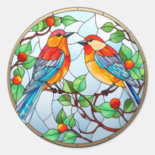 Sweet Stained Glass Bluebirds Classic Round Sticker