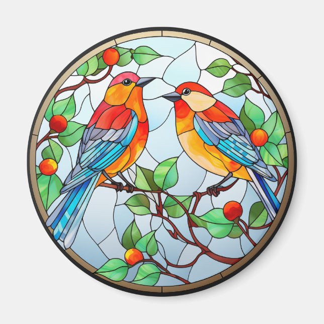 Sweet Stained Glass Bluebirds Magnet (Front)