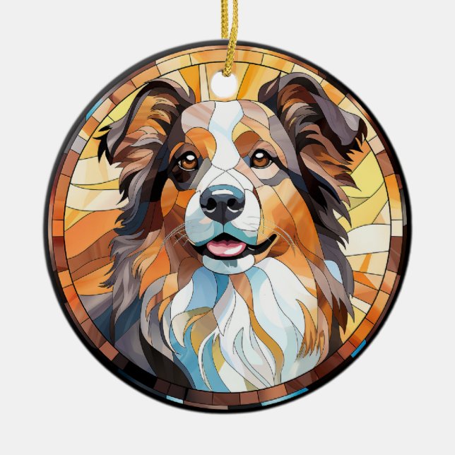 Sweet Stained Glass Border Collie Dog Ceramic Tree Decoration (Front)