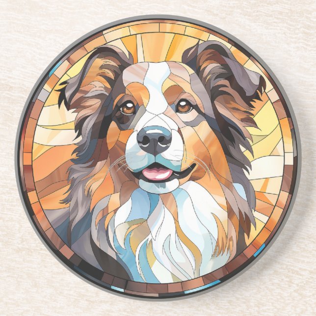 Sweet Stained Glass Border Collie Dog Coaster (Front)