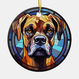Sweet Stained Glass Boxer Dog Ceramic Tree Decoration