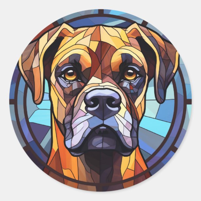 Sweet Stained Glass Boxer Dog Classic Round Sticker (Front)