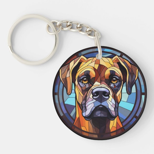 Sweet Stained Glass Boxer Dog Key Ring (Front)