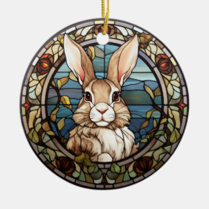 Sweet Stained Glass Bunny Rabbit Ceramic Tree Decoration