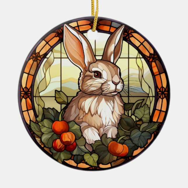Sweet Stained Glass Bunny Rabbit Ceramic Tree Decoration (Front)