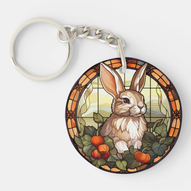 Sweet Stained Glass Bunny Rabbit Key Ring (Front)