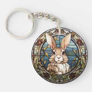 Sweet Stained Glass Bunny Rabbit Key Ring