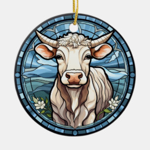 Sweet Stained Glass Cattle Cow Ceramic Tree Decoration