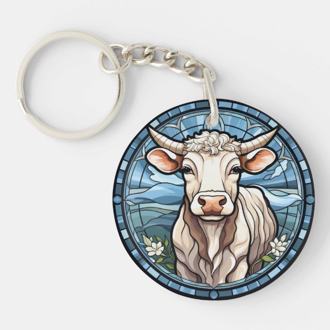 Sweet Stained Glass Cattle Cow Key Ring (Front)