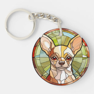 Sweet Stained Glass Chihuahua Dog Key Ring