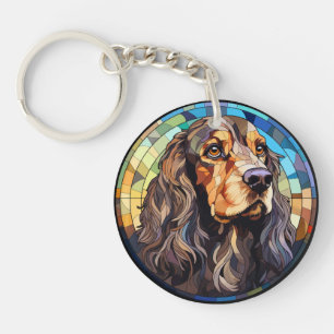 Sweet Stained Glass Cocker Spaniel Dog Key Ring