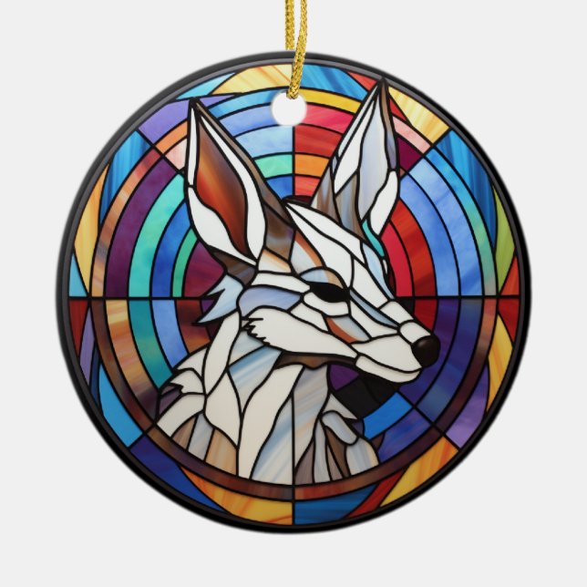 Sweet Stained Glass Coyote Ceramic Tree Decoration (Front)