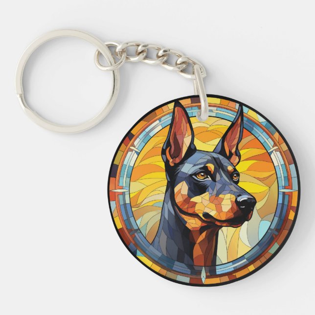 Sweet Stained Glass Doberman Pinscher Dog Key Ring (Front)
