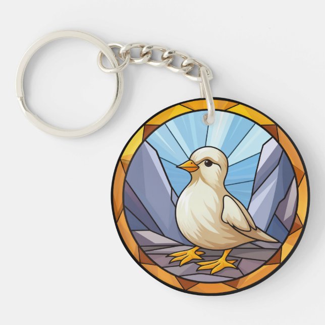 Sweet Stained Glass Dog Baby Chick Key Ring (Front)