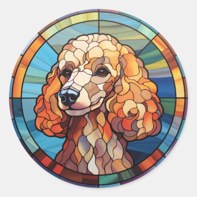 Sweet Stained Glass Dog Poodle Classic Round Sticker (Front)