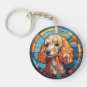 Sweet Stained Glass Dog Poodle Key Ring