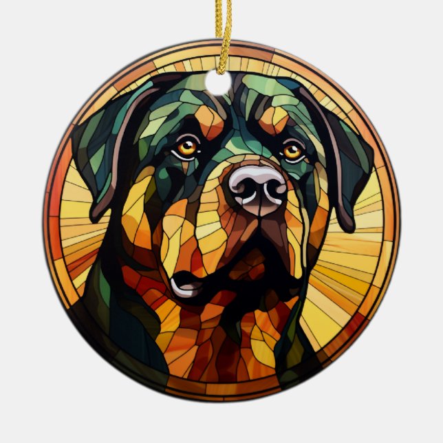 Sweet Stained Glass Dog Rottweiler Ceramic Tree Decoration (Front)