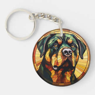 Sweet Stained Glass Dog Rottweiler Key Ring