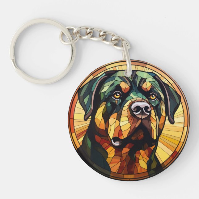 Sweet Stained Glass Dog Rottweiler Key Ring (Front)
