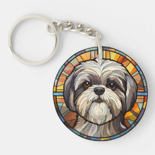 Sweet Stained Glass Dog Shih Tsu Key Ring
