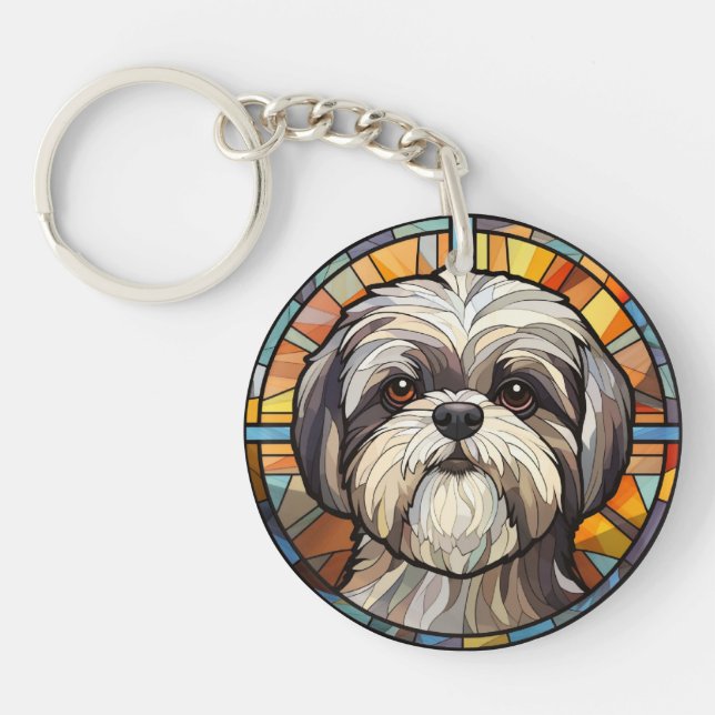 Sweet Stained Glass Dog Shih Tsu Key Ring (Front)