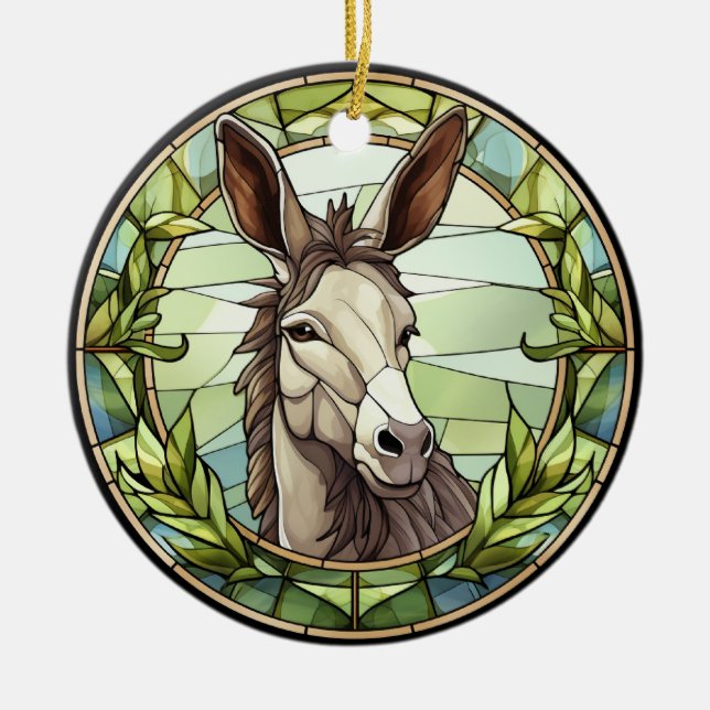 Sweet Stained Glass Donkey Ceramic Tree Decoration (Front)