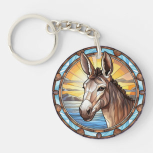 Sweet Stained Glass Donkey Key Ring
