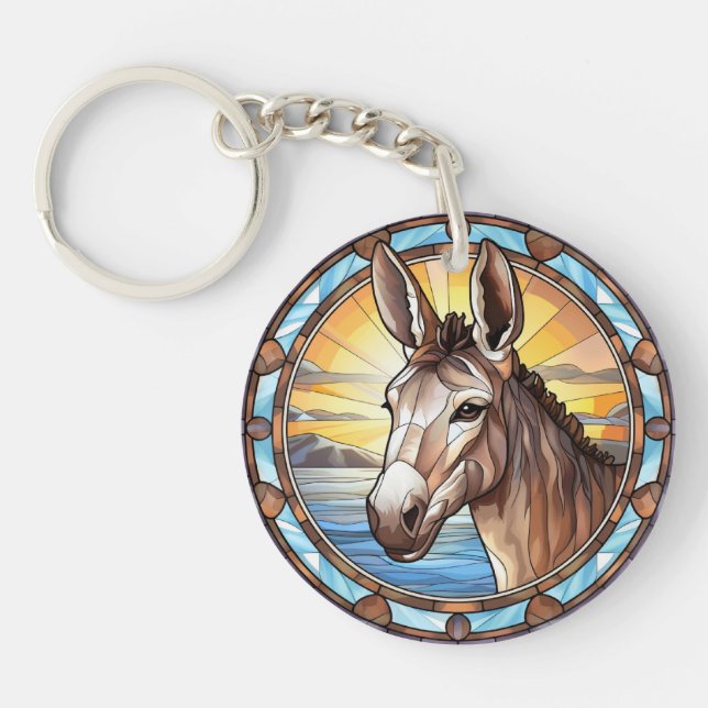 Sweet Stained Glass Donkey Key Ring (Front)