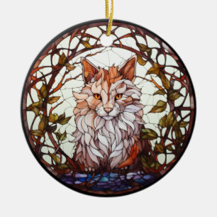 Sweet Stained Glass Forest Cat Ceramic Tree Decoration