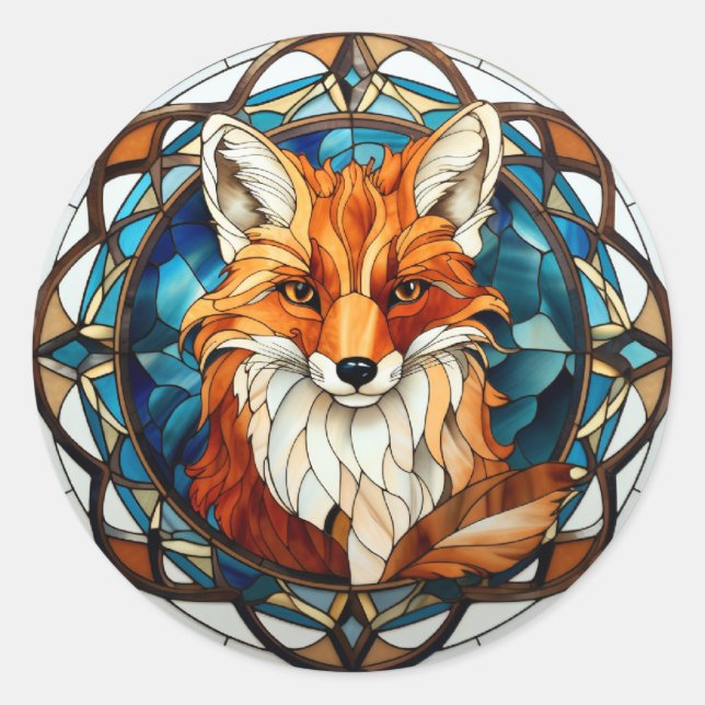 Sweet Stained Glass Forest Fox Classic Round Sticker (Front)