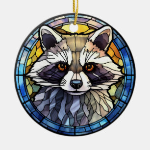 Sweet Stained Glass Frisky Racoon Ceramic Tree Decoration