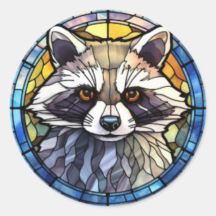 Sweet Stained Glass Frisky Racoon Classic Round Sticker