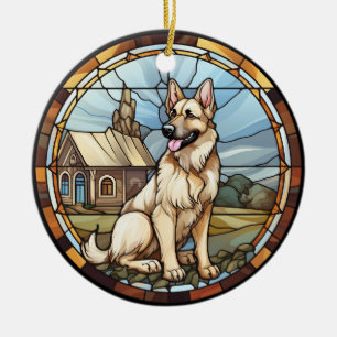 Sweet Stained Glass German Shepherd Dog Ceramic Tree Decoration