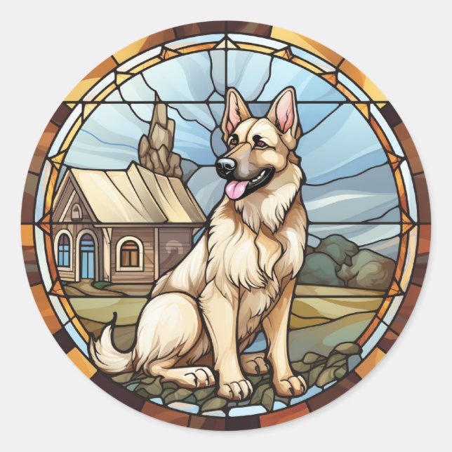 Sweet Stained Glass German Shepherd Dog Classic Round Sticker (Front)