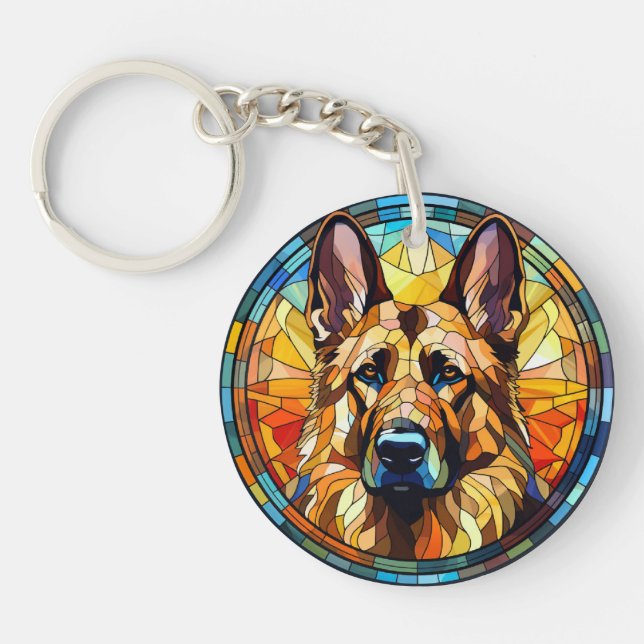 Sweet Stained Glass German Shepherd Dog Key Ring (Front)