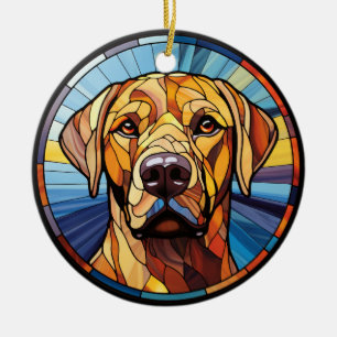 Sweet Stained Glass Golden Labrador Dog Ceramic Tree Decoration