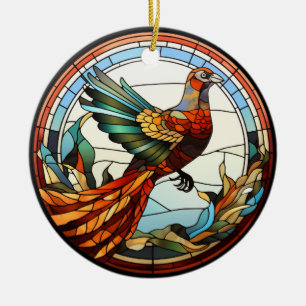 Sweet Stained Glass Golden Pheasant Ceramic Tree Decoration