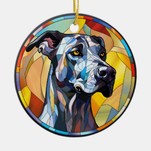 Sweet Stained Glass Great Dane Dog Ceramic Tree Decoration