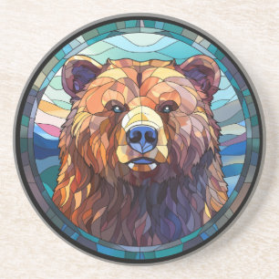 Sweet Stained Glass Grizzly Bear Coaster