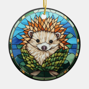 Sweet Stained Glass Hedgehog Ceramic Tree Decoration